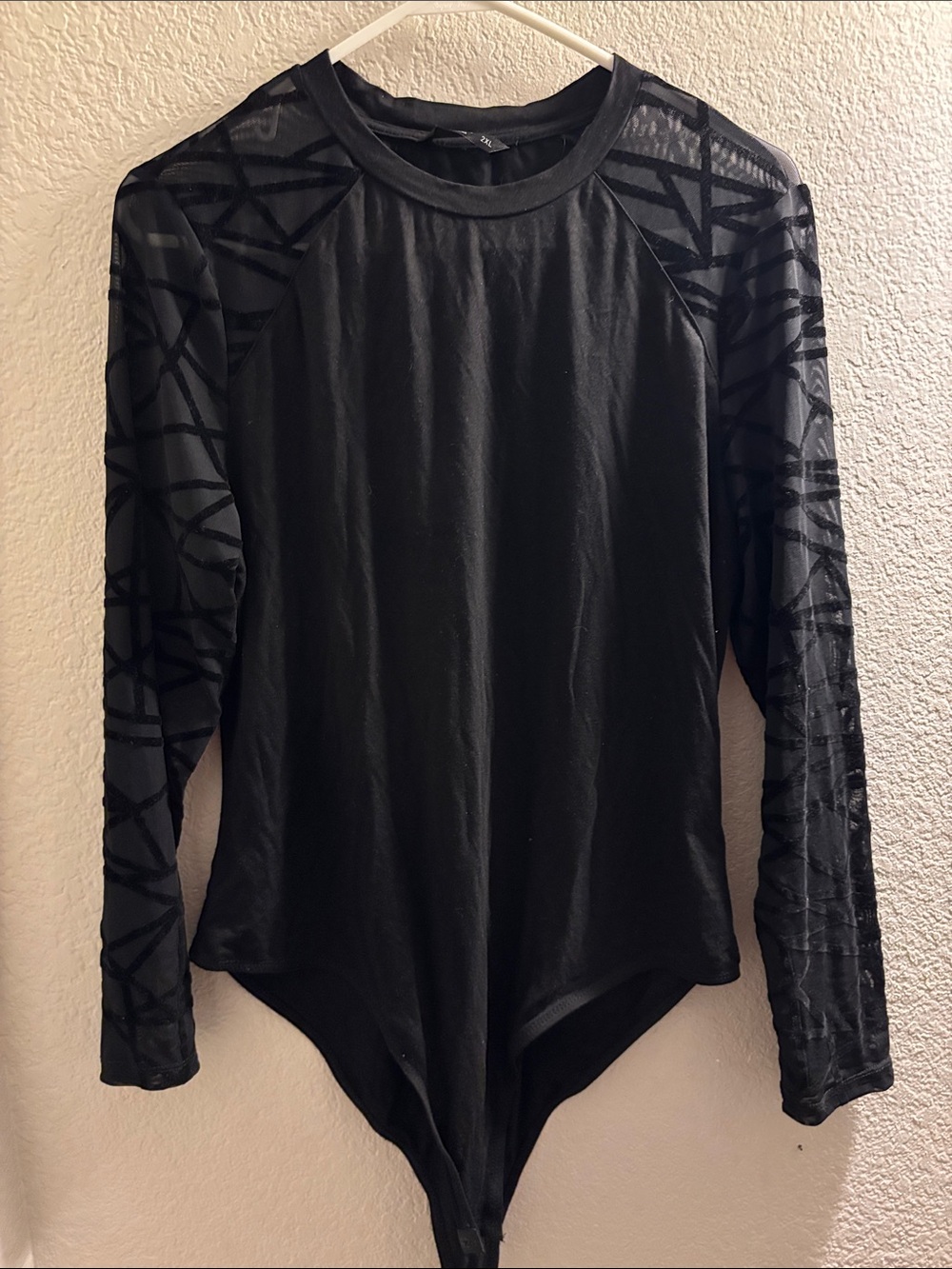 SHEIN Black Sheer Patterned Long-Sleeve Bodysuit